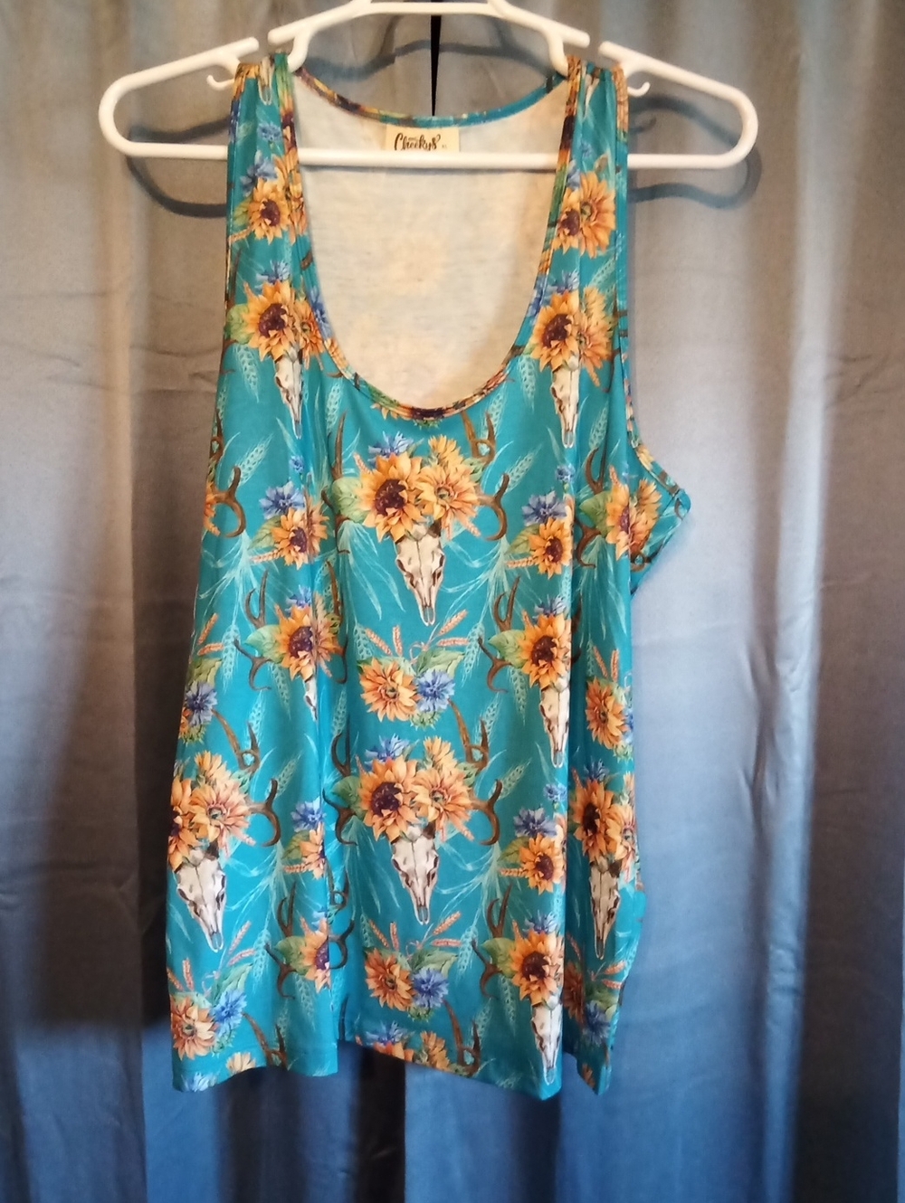 Turquoise Floral Skull Tank Top by Cheekys